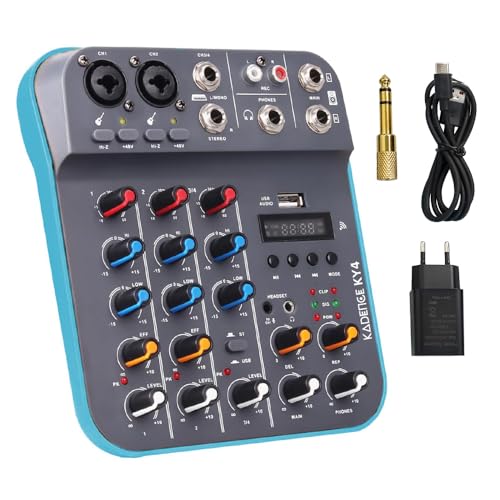 Image of KADENCE KY4 Audio Mixer 4-Channel- Compact Audio Mixing Console with Bluetooth, USB Sound Card, 48V Phantom Power, MP3, Recording, Podcast, Karaoke, DJ, Streaming & Live Performance (KY4)