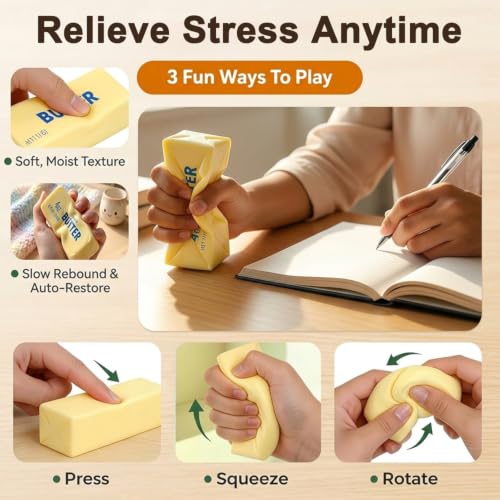 Image of PATPAT 9.5 Inch Butter Squishy Toys, Realistic Butter Stick | Soft Squeeze Sensory Fidget Toy for Stress, Taba Squishy Toy Slow Rising, Satisfying Toys Fidget for Office -Yellow