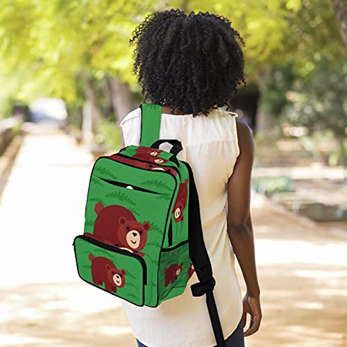 Sac à dos décontracté avec imprimé ours vert et grand compartiment ordinateur portable