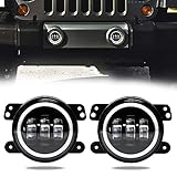 OPP ULITE Jeep Led Fog Lights 4 Inch 42W 2PCS Driving Fog Light Lamp with White Halo Ring Angel Eyes DRL for Jeep Wrangler JK Dodge Chrysler Cherokee (4D Jeep Fog Light)