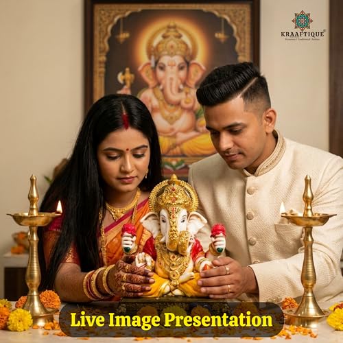 Image of Shrimant Dagdusheth Halwai Ganpati Idol for Home Temple Decor | Marble Dust Lord Ganesha Murti for Pooja Room Office Gift | Multicolor Glossy Finish | 8 Inch