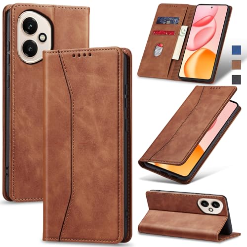Image of Jasonyu Cover for Honor 400 Flip PU Leather Case, Book Wallet Cover, Stand Function, Magnetic, Card Slots, TPU Bumper Case (Brown)