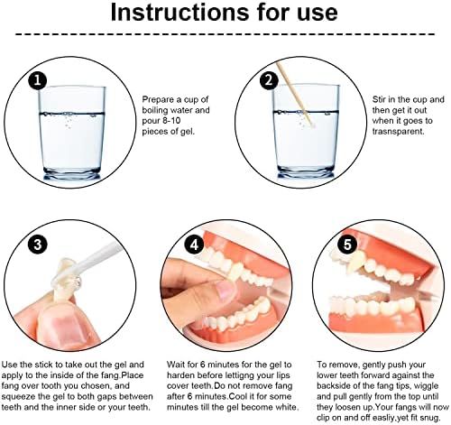 VEYLIN 4 Pair Vampire Teeth Fangs with Solid Adhesive for Halloween Costume Props Party Favors (13mm 15mm 17mm 19mm)