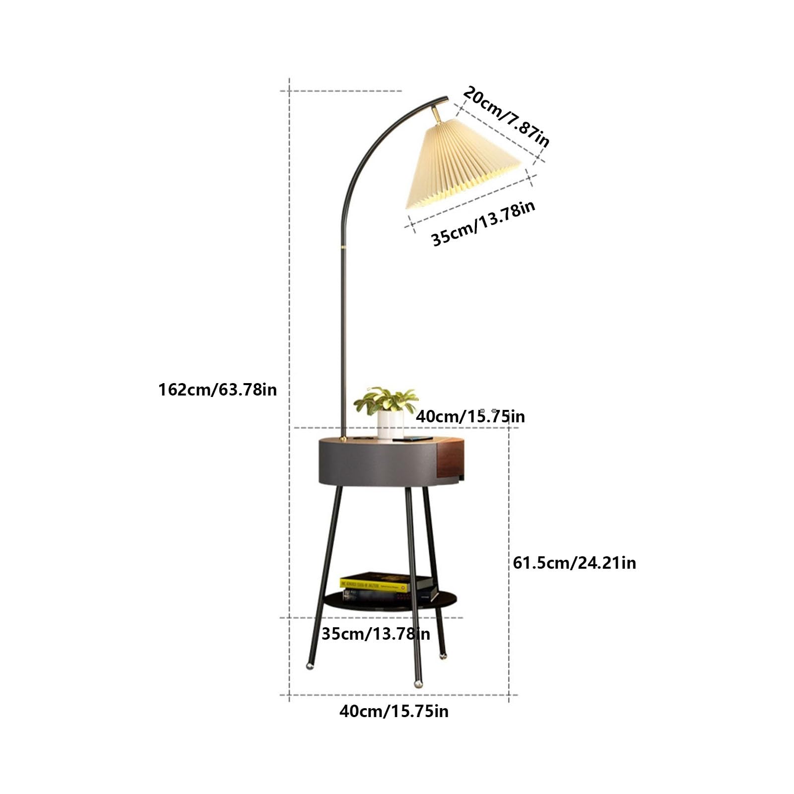 Nowoczesna lampa podłogowa ze stołem, lampa podłogowa z szufladą, stolik boczny z portem ładowania USB, nowoczesny stolik nocny do salonu, sypialni, pokoju gościnnego (czarny)