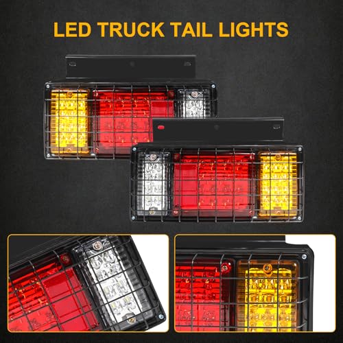 Image of 2PCS 40 LED Trailer Tail Lights Bar Kit with Iron Net Protection, Super Bright Waterproof Brake Turn Signal Reverse Lights, Compatible with Isuzu NPR NQR Truck W Series for Trucks RVs