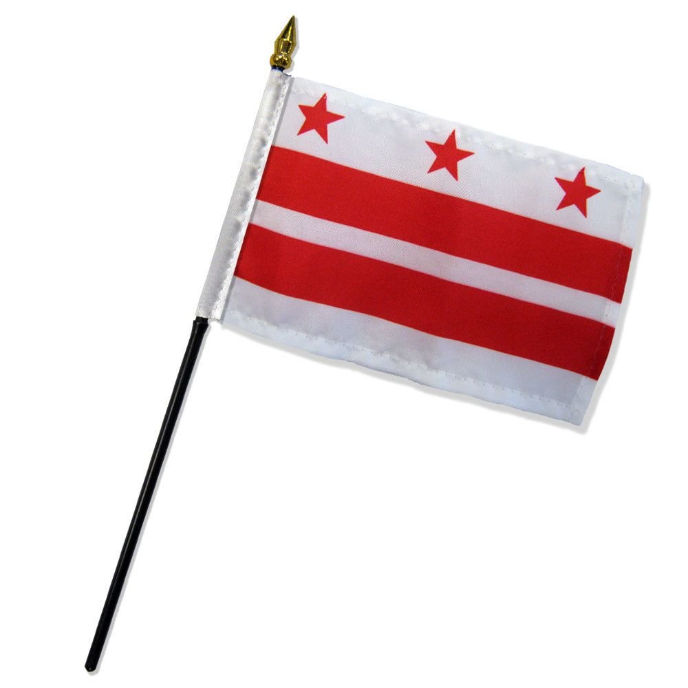4x6 inch Washington DC Table Desk flag mounted on a 10 inch Black Plastic stick staff (Super Polyester) cloth Fabric (Sewn Edges for Durability) 4”x6” 4inch x 6inch