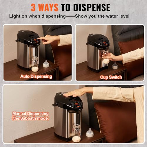 Image of VEVOR Hot Water Dispenser, Adjustable 4 Temperatures Water Boiler and Warmer, 304 Stainless Steel Countertop Water Heater, 3-Way Dispense for Tea, Coffee and Baby Formula, 4L /135 oz