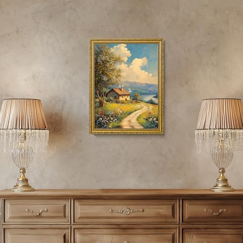 Image of eletecpro 12x16 Vintage Picture Frame, Glass Cover, Gold, 2-Pack | Display Photo 8.5x11 with Mat or 12x16 without, Horizontal or Vertical, Wall Mount