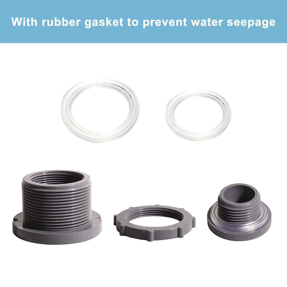 QuQuyi Adaptador de conector de tanque de agua de PVC de 1.5 pulgadas con tapones a granel para barriles de lluvia, acuarios, estanques (juego de 2)
