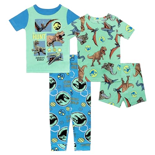 Jurassic World Boys' 4-Piece Snug-fit Cotton Pajama Set, Soft & Cute for Kids