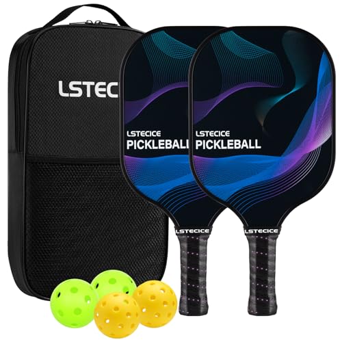 LSTECICE Pickleball Paddles, Carbon Fiber Surface Pickleball Set of 2 with 2 Pickle Ball Rackets, 4 Pickleballs and 1 Pickle Ball Bag