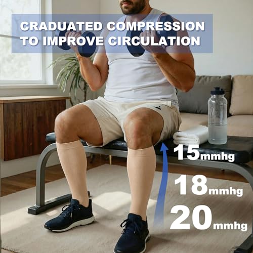 Image of Plus Size Compression Socks for Women Men Wide Calf L /XL-5XL (15-20mmhg) Knee High Socks Support Compression Stockings for Nurses and Flying