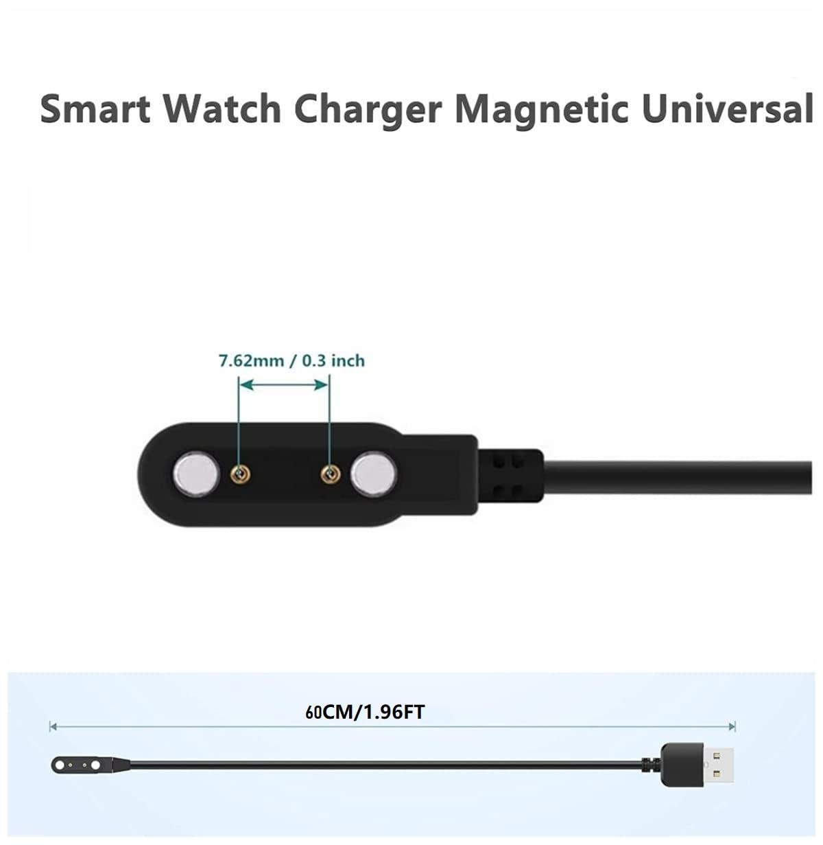 E ECSEM 2Pack Universal Magnet 2-Pin Kids Smart Watches Cable Charger Compatible with Any Kids Smart Watches, Magnetic USB Charging Cable Cord, Contact pin spacing Compatible 7.62mm