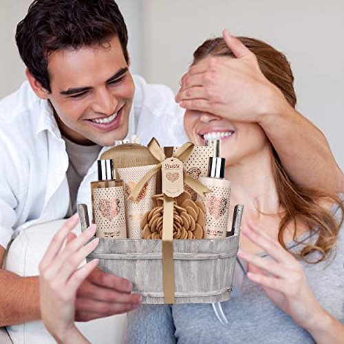 Spa Gift Basket – Bath And Body Set With Vanilla Fragrance By Lovestee - Bath Gift Basket Includes Shower Gel, Body Lotion, Hand Lotion, Bath Salt, Eva Sponge And A Bath Puff #TOP5