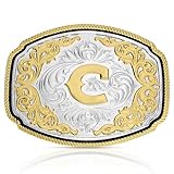 Montana Silversmiths Engraved Filigree Silver and Gold Tone Initial Rope Border Western Belt Buckle
