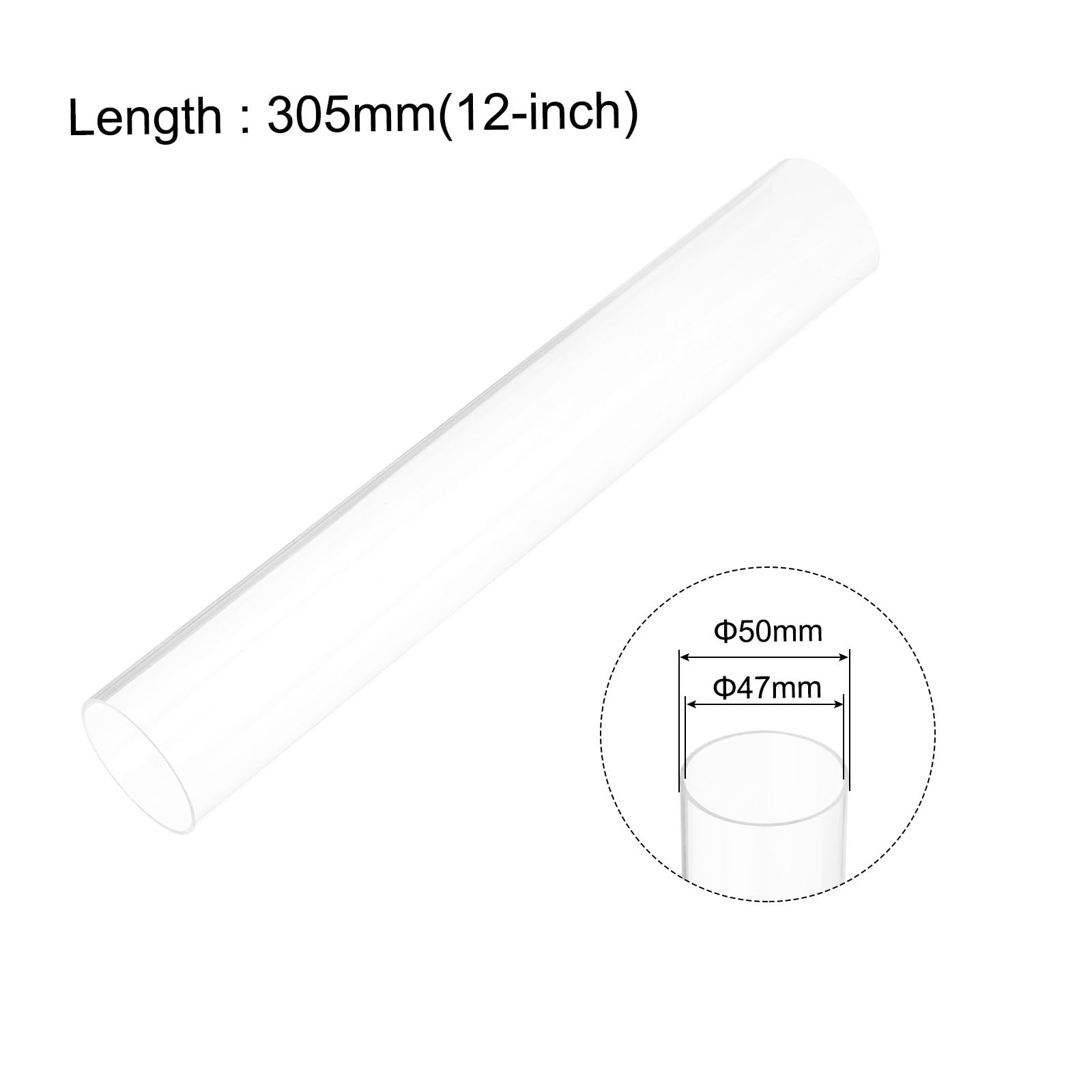 QUARKZMAN Przezroczysta rura PCW, średnica wewnętrzna 47 mm, średnica 50 mm, długość 305 mm, akrylowa rura z tworzywa sztucznego do lamp, lamp stojących, mebli