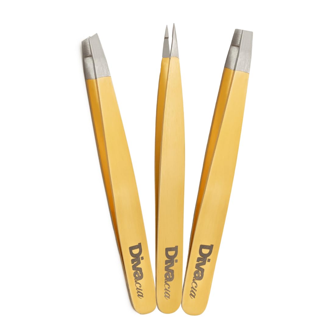 Kit 3 Pinças Design Sobrancelhas Premium Profissional Alta Precisão Chanfrada, Agulha e
