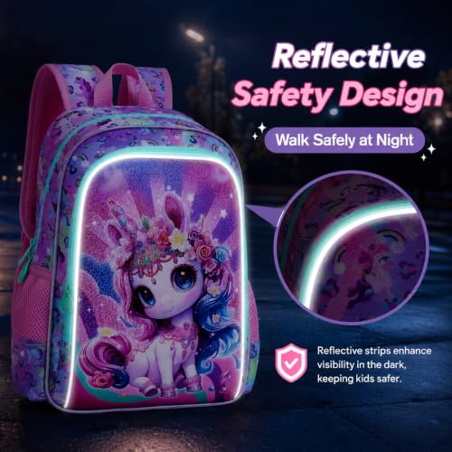 Image of 16 inch Unicorn Backpack for Girls, 3Pcs Kids School Backpacks with Lunch Box, Bookbag for Elementary Preschool Kindergarten(Pink)