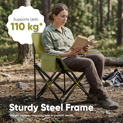 Image of Lifelong Foldable Camping Chair for Travelling | Portable Folding Chair with Back Rest & Side Pocket | Carbon Steel Frame | Durable Oxford Cloth | Indoor Outdoor Chair for Camping & Hiking