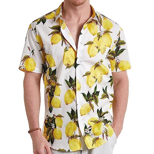 MCULIVOD Men's Printing Short Sleeve Casual Button Down Shirt,Hawaiian Tropical Fruit Pineapple Shirts