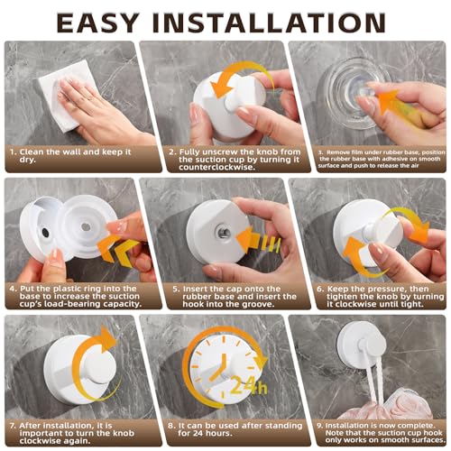 Supopular Reusable Heavy Duty Suction Cup Hooks for Kitchen/Bathroom/Shower - Wet-Proof Hooks for Towels, Robes, Loofah&Wreaths/No Drill Mounting on Glass, Tile, Metal (2, White) — view 6