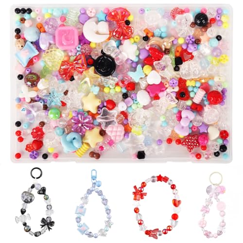 Image of SANNIDHI DIY Bracelet Making Set Bracelet Beads and Keychain Jewelry Making Kit, Assorted Cartoon Resin Beads Set for Kids Women DIY Phone Chains and Wristlets