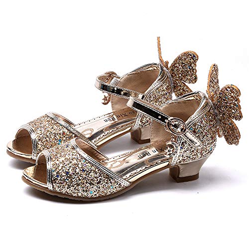 DJSJ- Niños chispeantes Bombas Formales Chicas Princesa Brillo Zapatos de tacón bajo