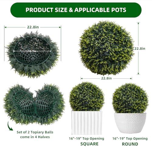 Topiary Ball 2 Pcs, Artificial Cedar Topiary Balls Garden Spheres Decorative Balls for Outdoor Patio Garden and Indoor, Wedding Decoration, 21.5 Inch
