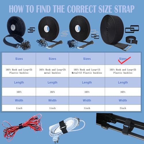 Image of 2 inch x 16ft Nylon Hook and Loop Straps with 25 Plastic Buckles。Reusable Adjustable Strips Freely Cut-to-Length Straps for Organizer or Storage Straps（ Black）