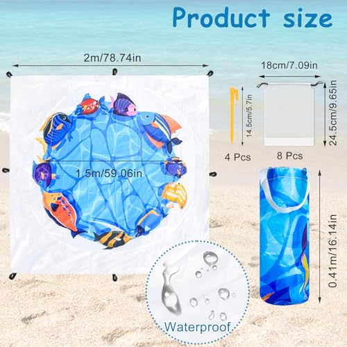6.6 X 6.6 Ft Baby Beach Pool, 2 in 1 Portable Kids Beach Play Pool Puddle Toddler Beach Blanket and Kiddie Pools Blue Cartoon Childs Sand Pit Paddling Pools with Water Bag for Boy Girl Outdoor Camping - image 2