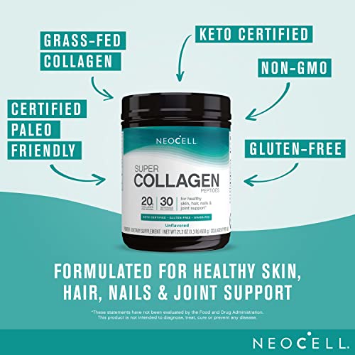 Neocell Super Collagen Powder, 20G Collagen Peptides Per Serving, Gluten Free, Keto Friendly, Non-Gmo, Grass Fed, Paleo Friendly, Healthy Hair, Skin, Nails & Joints, Unflavored, 1.3 Lbs. #TOP1