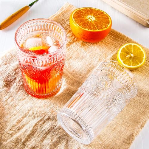 Image of WRINGO 280ml Italian Premium Juice Glasses and Transparent Water Glass Medium Size Tumbler Glasses for Drinking Water and Cocktails, Diamond Design Glass Water Glasses (Flower, Set of 12)