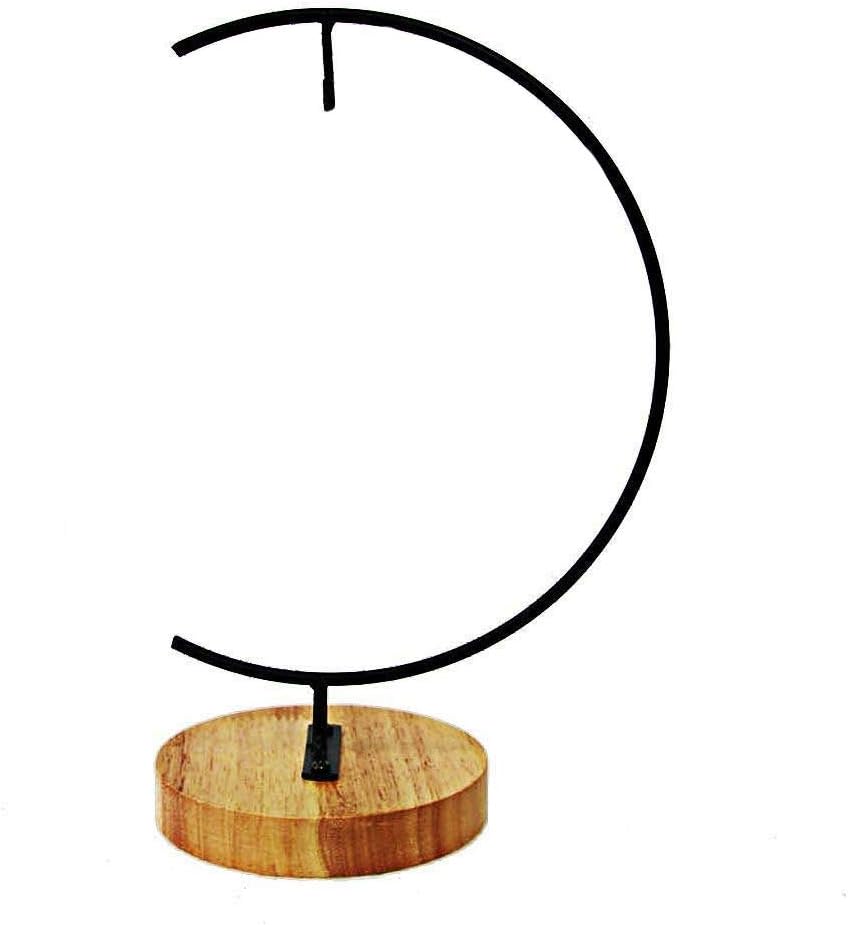 Black Iron Hanging Plant Stand with Wooden Base