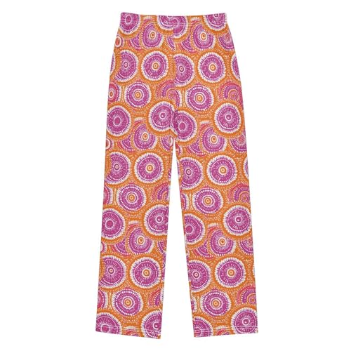Pajama Pants Orange Fuchsia Circles Mandala PJ Bottoms Sleepwear Lounge Sleep Pant with Pockets