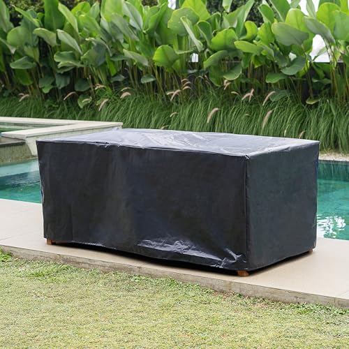 Image of Cambridge Casual Arie Teak Outdoor Deck Storage Box Include Free Water Resistant Furniture Cover - 130 Gallon Wooden Patio Storage Box