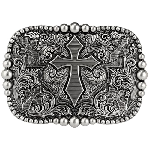TYWestyles Vintage Celtic Pattern Cross Belt Buckle For Men Women (Antique Silver Cross-01, Large)