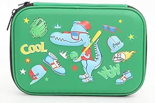 Astuccio a forma di dinosauro per bambini, per la scuola, per penne, scocca, duro, organizer, simpatico, con chiusura lampo, cancelleria (senza penna) verde