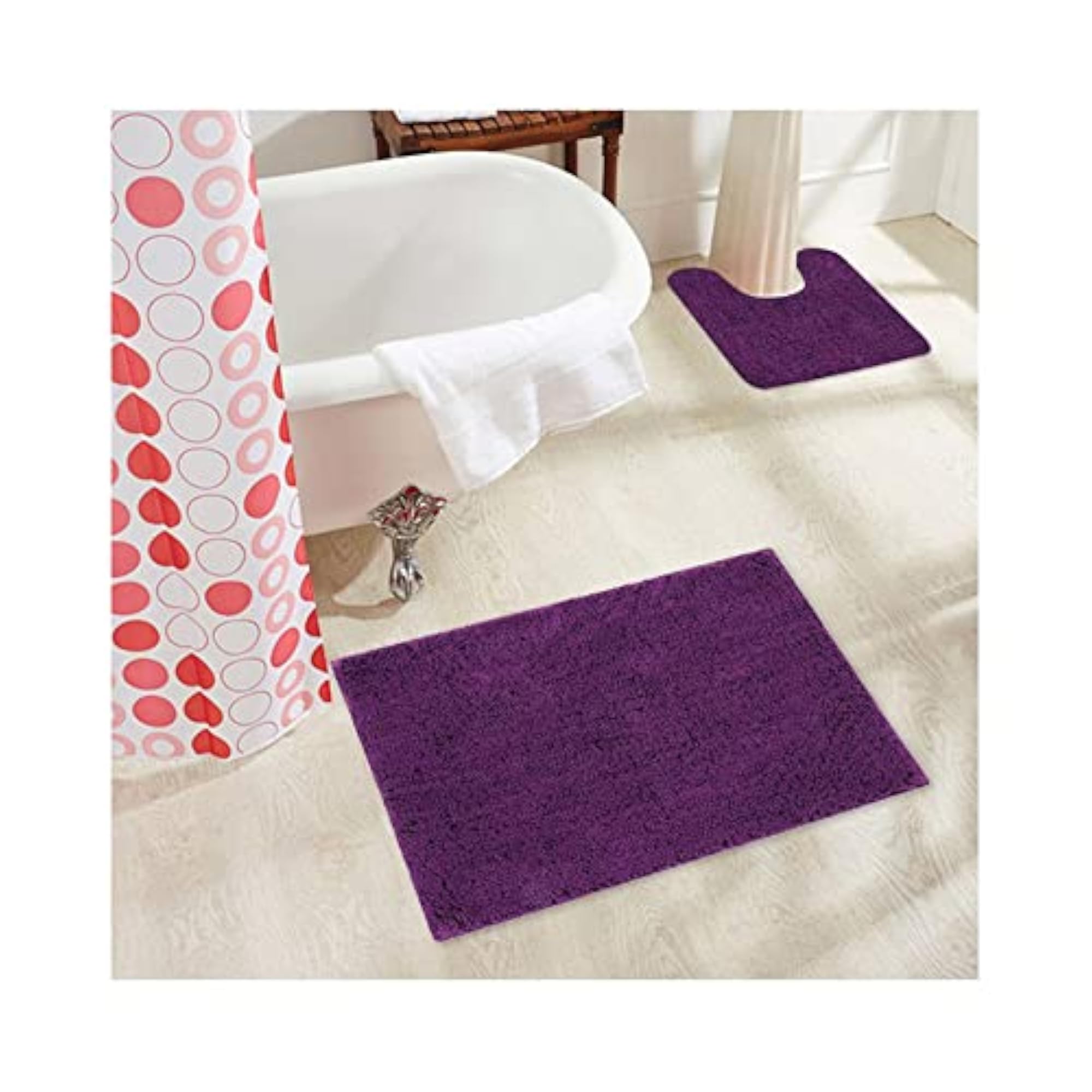 Anti-Skid Cotton Bath Mat Set with Contour, Luxury Design