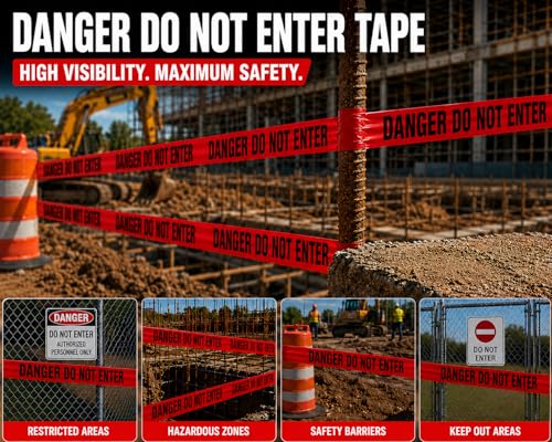 Image of ATERET Premium Danger Do Not Enter Tape 2-Pack 3 inch x 1000 feet, Hazard Safety Tape, Construction Tape for Danger /Hazardous Area, Ideal Use for Halloween Decorations, Party, Work-Site