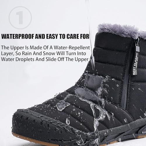 Men's Waterproof Winter Warm Thick-Soled Snow Boots Comfort Fully Fur Lined Side Zipper Slip On Non-Slip Winter Boots Lightweight Plush Warm Outdoor Boot3