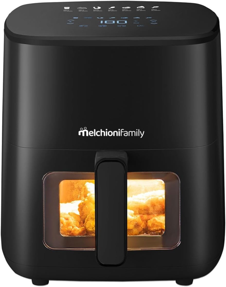 Melchioni Family | Marianna New, freidora de aire 5L, compacta, pantalla táctil, 7 programas, antiadherente, temporizador 60 min, temperatura 80 °-200 °C, control de cocción sin abrir la puerta