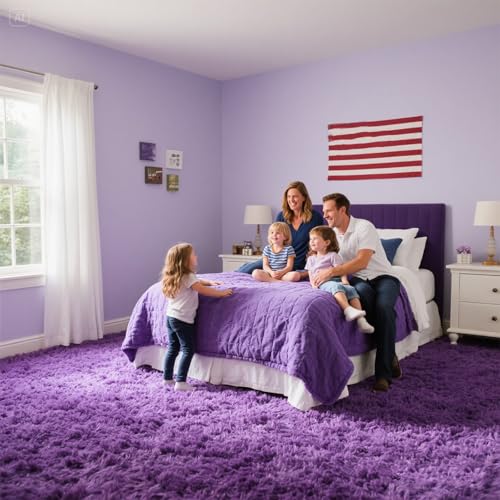 Purple Area Rugs for Girls Bedroom Living Room, 5x8 Fluffy Fuzzy Shaggy Carpet for Kids Playroom Nursery, Thick Soft Plush Mat for Kids Baby Boys Teen Dorm Home Decor Aesthetic