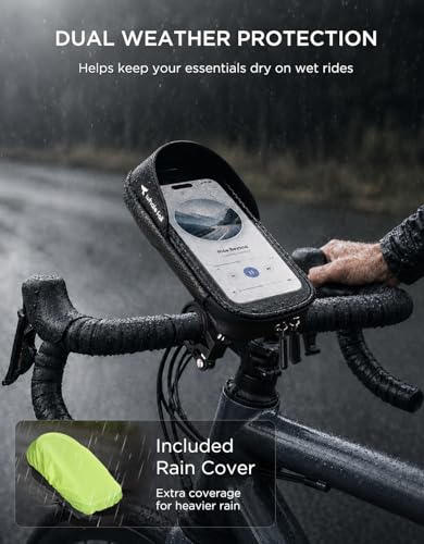 Image of whale fall Bike Phone Holder, Waterproof Handlebar Bag for Phones up to 7 inch | 360 rotatable mount, TPU touchscreen, quick release, anti-shake, extra storage and rain cover for navigation and rides