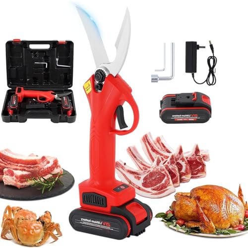 Forbici Elettriche Per Alimenti E Trinciapollo, Forbici Per Ossa Di Pollo, Forbici Per Ossa Da Cucina, Forbici Da Cucina Senza Fili/Ricaricabili A 2 Batterie, Per Tagliare Ossa Di Pollo,Red