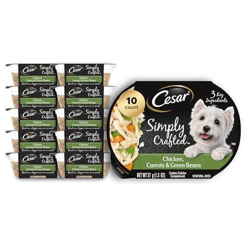 Cesar Simply Crafted Adult Wet Dog Food Toppers for Dry Food Chicken Carrots & Green Beans 1.3 oz Tubs 10 Count