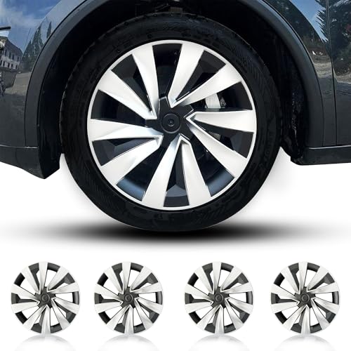 Arcoche Modell Y 2025 2026 Juniper 19 Zoll Radschutzabdeckung 4-teilige Radschutzabdeckung Hubcap Modell Y Juniper ABS Material Radkappen Ersatzteile (Original Werksstil schwarz Silber)