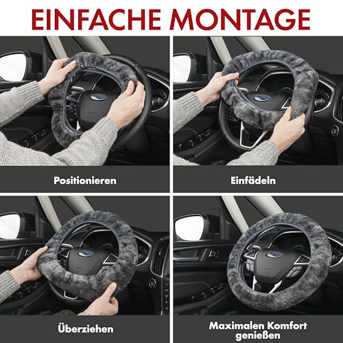 Walser Lammfell Auto Lenkradbezug, Winter Zubehör in Grau, Lenkradschutz – Ansicht 5