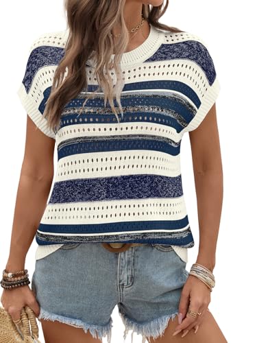 Image of Ivicoer Womens Spring Summer Tops Crochet Cap Sleeve Sweater Hollow Out Beach Vacation Clothes Trendy 2026 Loose Fit