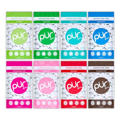 Image of PUR Gum | Aspartame Free Chewing Gum | 100% Xylitol | Natural Flavored Gum, Variety Pack, 55 Pieces (Pack of 8)