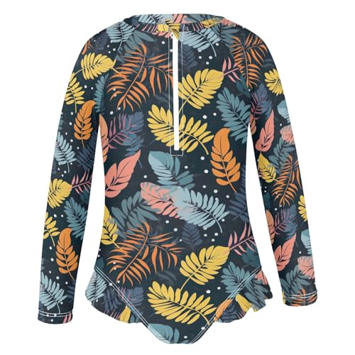 Colorful Tropical Palm Trees Leaves Girls Long Sleeve Swimsuit Rashguard Swimwear One Piece Bathing Suit 212177132